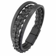 Heren Armband Zwart Leder